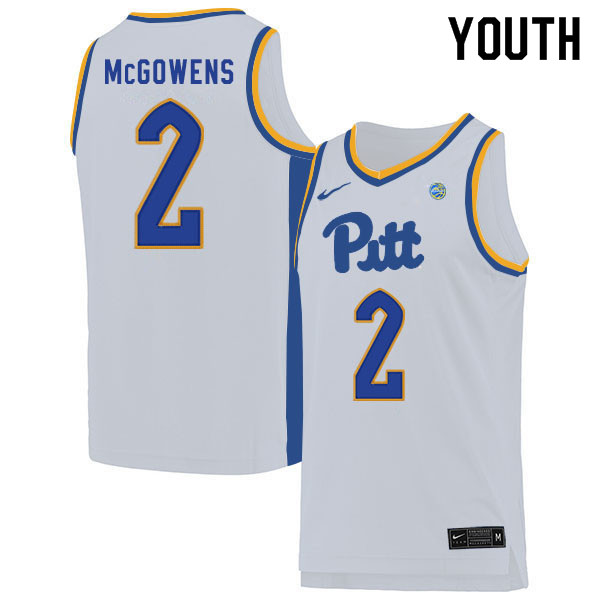 Youth #2 Trey McGowens Pitt Panthers College Basketball Jerseys Sale-White